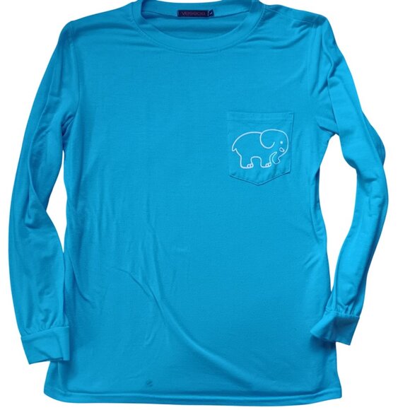 Women's Elephant T-shirt Large Ivory Ella Blue Long Sleeve Vessos Cotton 2 Side - Picture 2 of 6